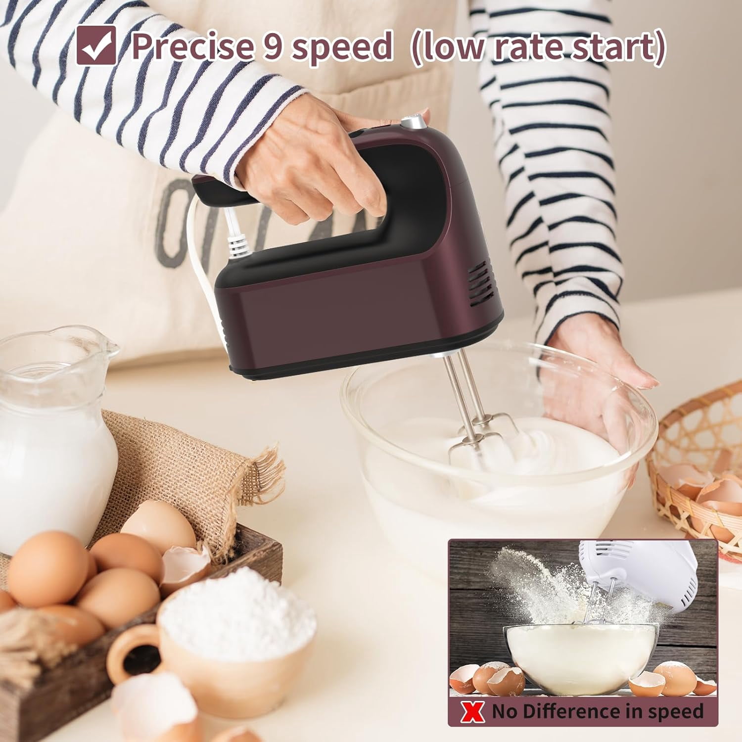 400W DC Motor Digital Hand Mixer with Storage Case, 5 Stainless Steel Accessories including Beaters, Dough Hooks and Whisk