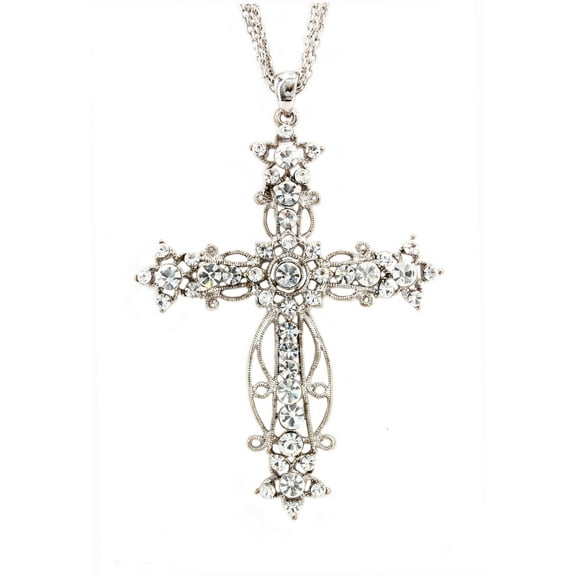 Rhinestone Cross Charm Necklaces - Clear - NE-JN0191CL
