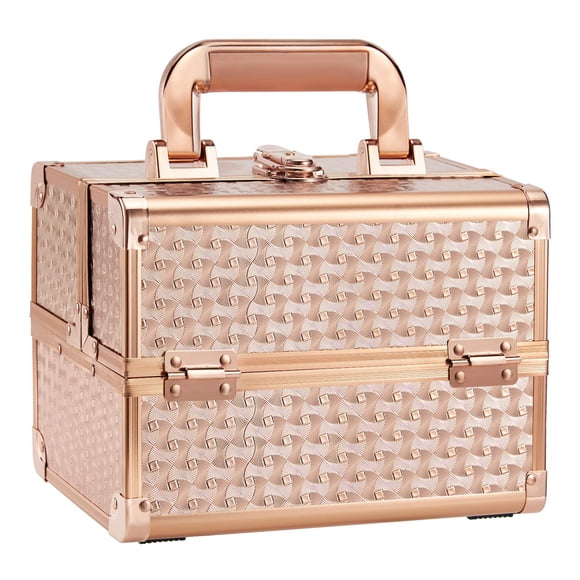 Estuche de maquillaje Joligrace Beauty en oro rosa con espejo y llave
