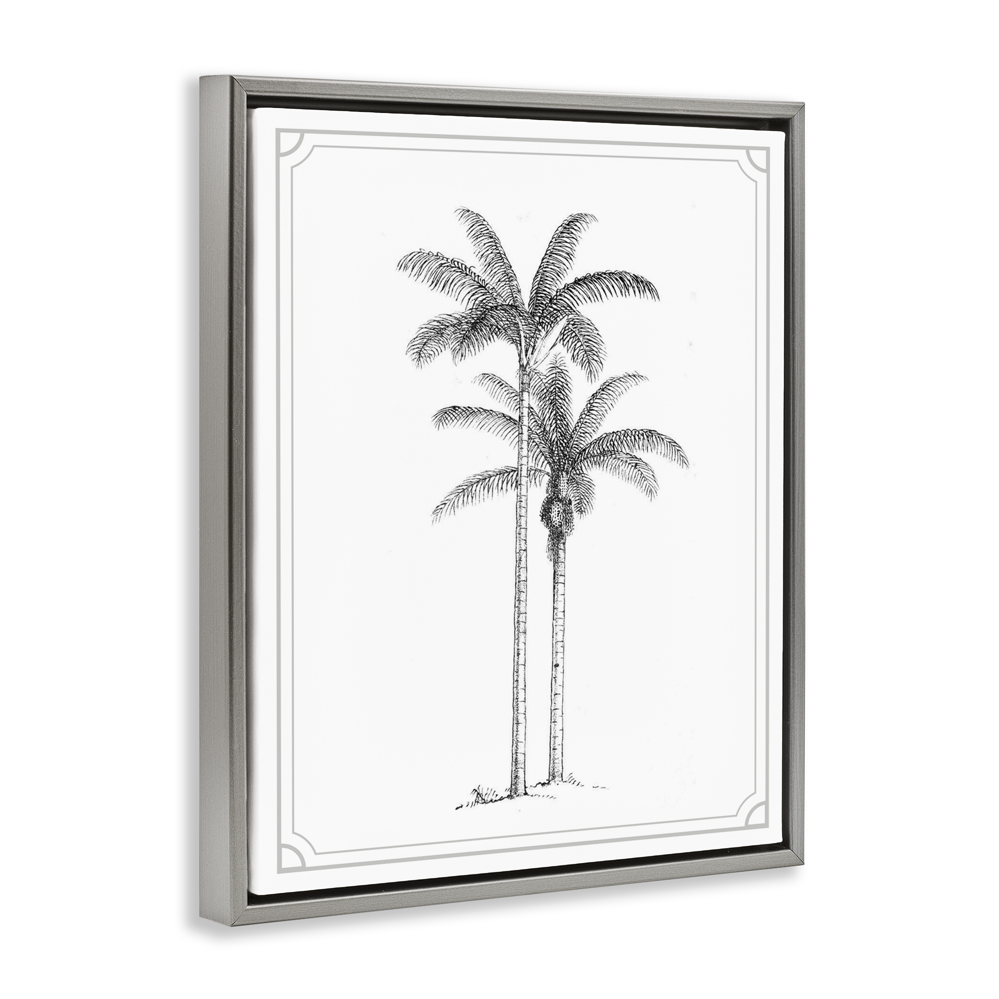 Vintage Simple Palm Tree Gray Framed Floater Canvas Wall Art, design by Lettered and Lined