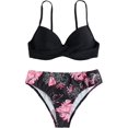 thumbnail image 1 of Traje de baño de 2 piezas para mujer, conjunto de bikini cruzado con push up, trajes de baño florales Negro y rosado G Negro y rosado G Xishao ropa, 1 of 2