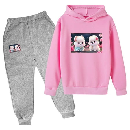 

Fjofpr Kid s Hoodie set Pattern Print Trendy Girls And Boy Casual Long Sleeve Tops Grey Long Pants Set Under $15(Pink 8 Years)