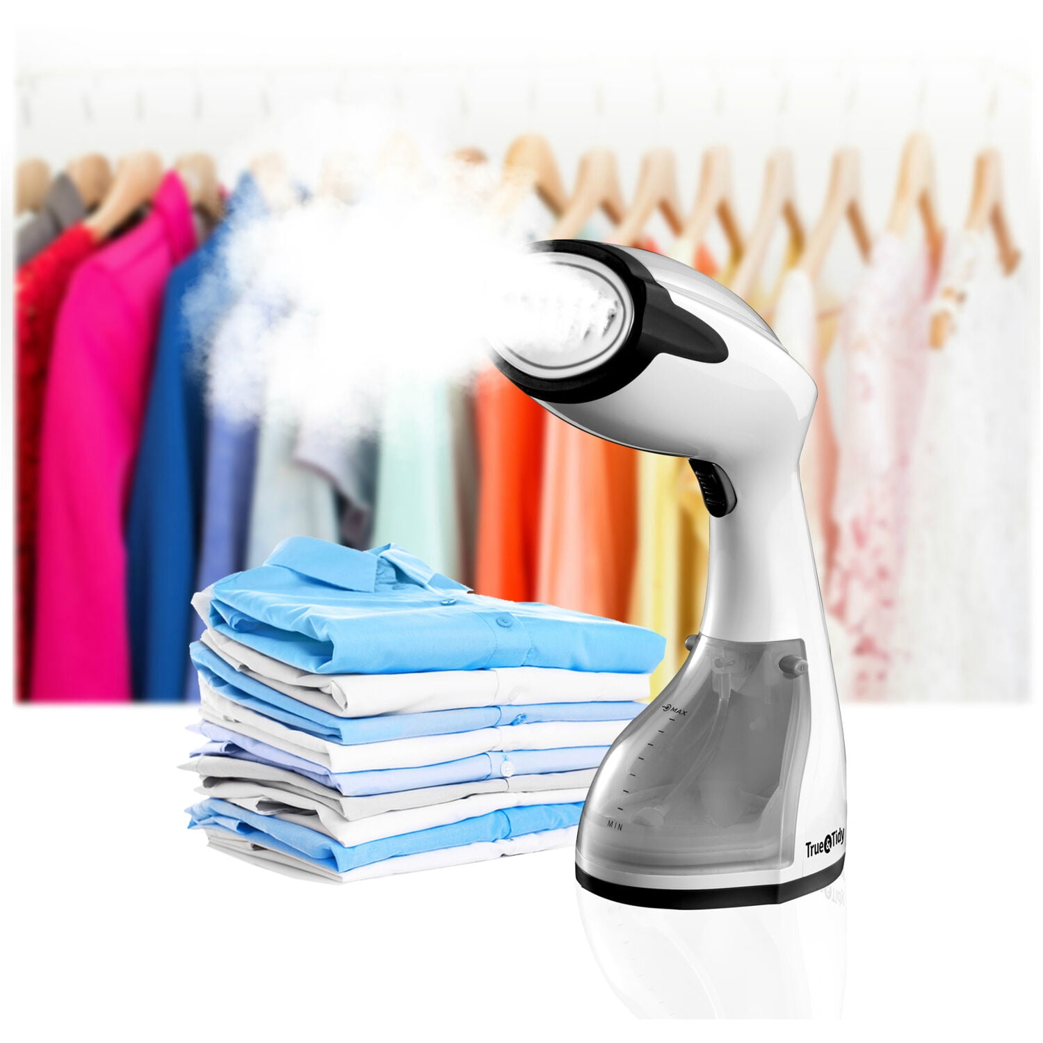 True & Tidy Tidy 1200W Stainless Steel Steam Press, Black Trim / White Body