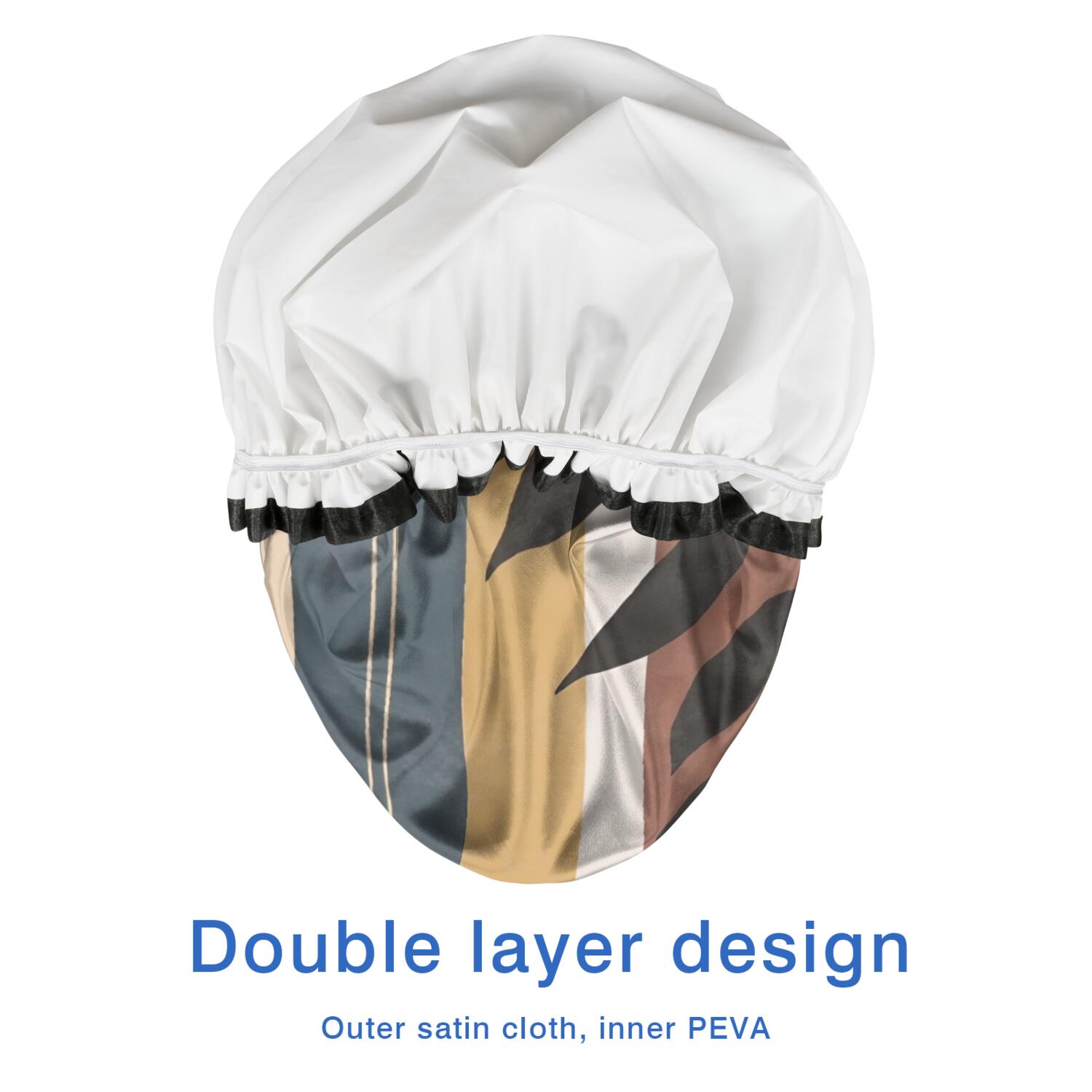Shower Caps,Brown Boho Geometric and Plant Pattern Waterproof Shower Cap for Women 4 Pieces,Double Reusable Hair Cover for Shower PEVA Elastic Stretch Hem