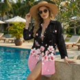 thumbnail image 4 of Xixirimido Cherry Blossom Print Bathing Suit Cover Up for Women V Neck Button Down Swimsuit Coverup Long Sleeve Beach Dress Shirt, Size XL, 4 of 7