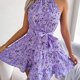 thumbnail image 1 of Vestido Sin Mangas Vestido sin mangas para mujer Vestido floral con cuello colgante Ruffle Summer (Púrpura M) Kuymtek para Mujer Púrpura T XL, 1 of 6