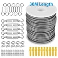 thumbnail image 1 of 30m x 2mm Wire Rope Cable Wire Rope with Cable Hooks Stainless Steel Turnbuckle Cord Hanging Kit Outdoor Tent Rope Home Supplies, 1 of 9