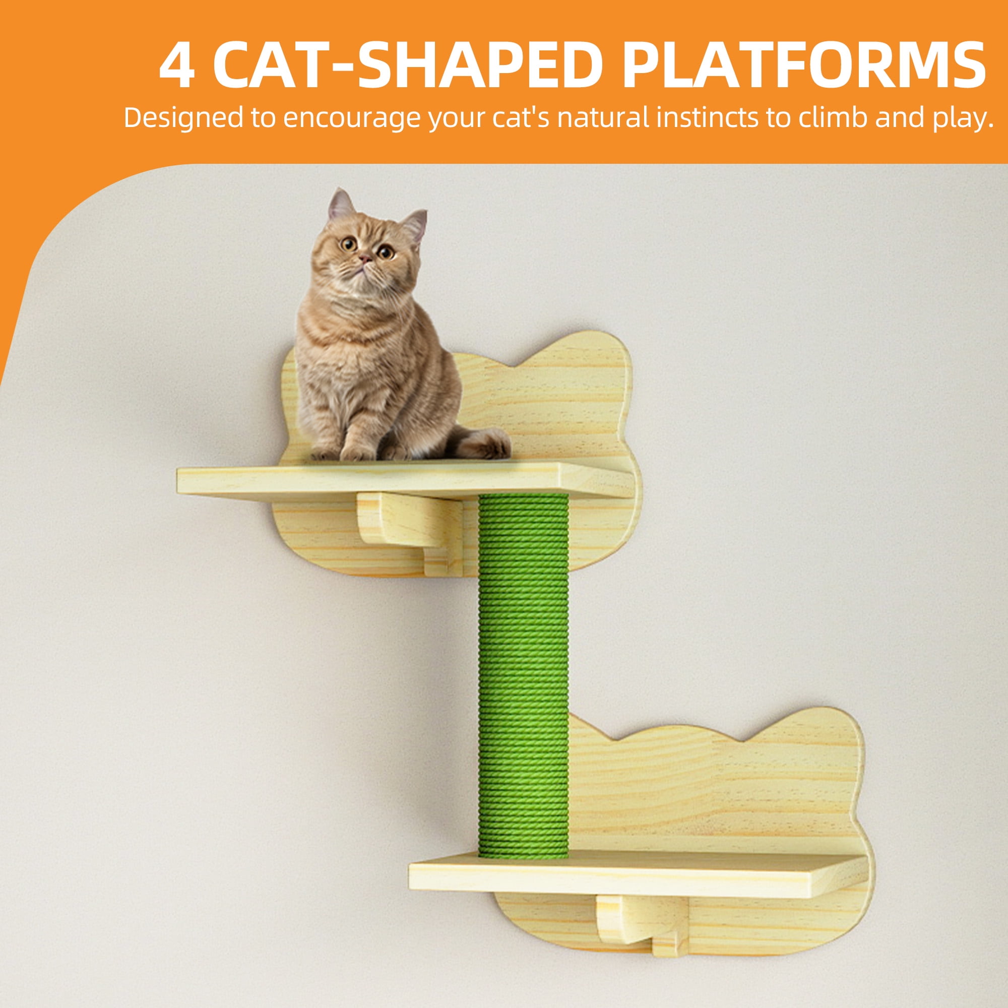 Craftian 7-Piece Solid Wood Wall Mounted Cat Furniture,Cat Wall Shelves and Perches,Cats Climbing Shelves with Wall House and Fence, Steps, Scratching Posts
