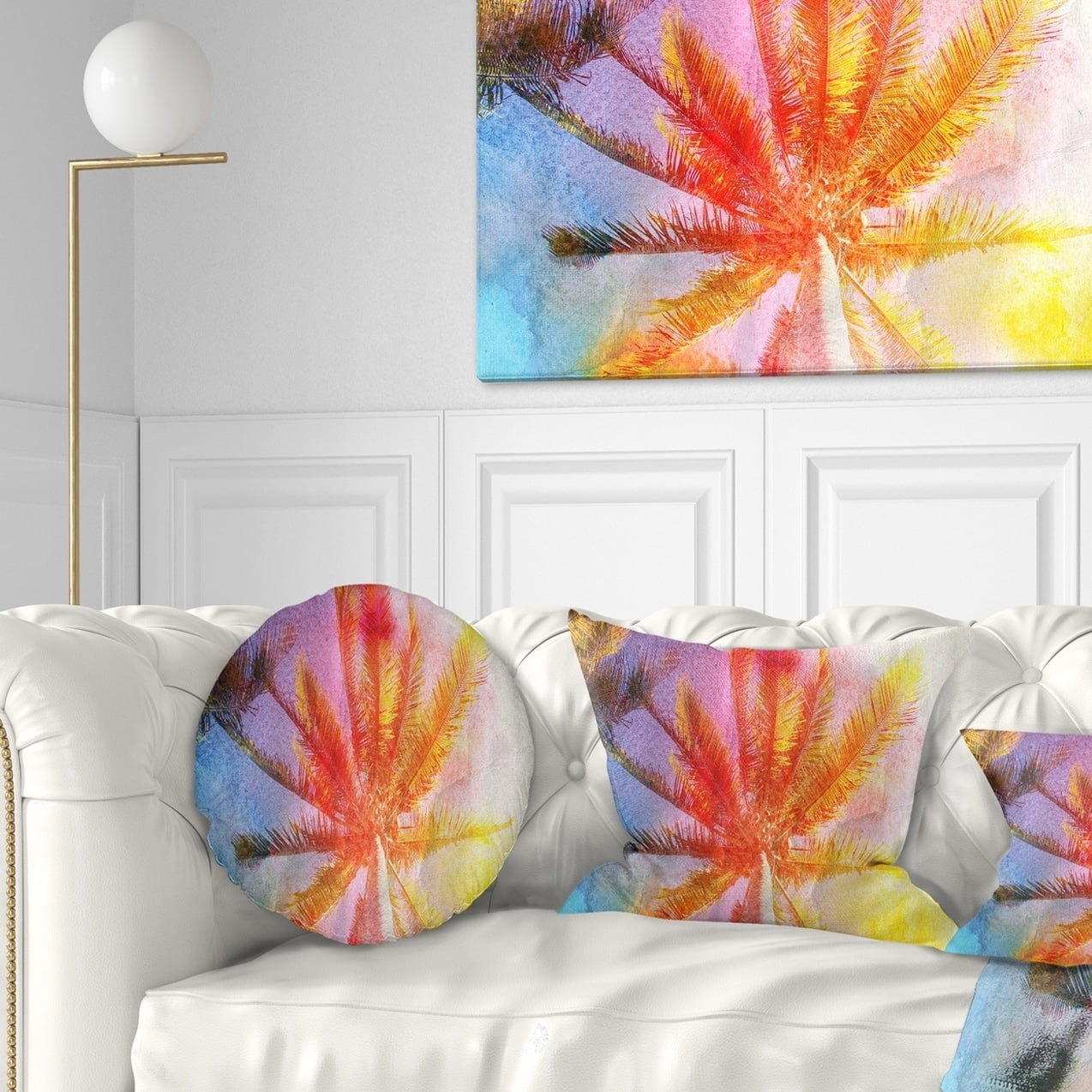Design Art Designart Reflective Retro Palm Trees Landscape Painting Throw Pillow Walmart Com Walmart Com