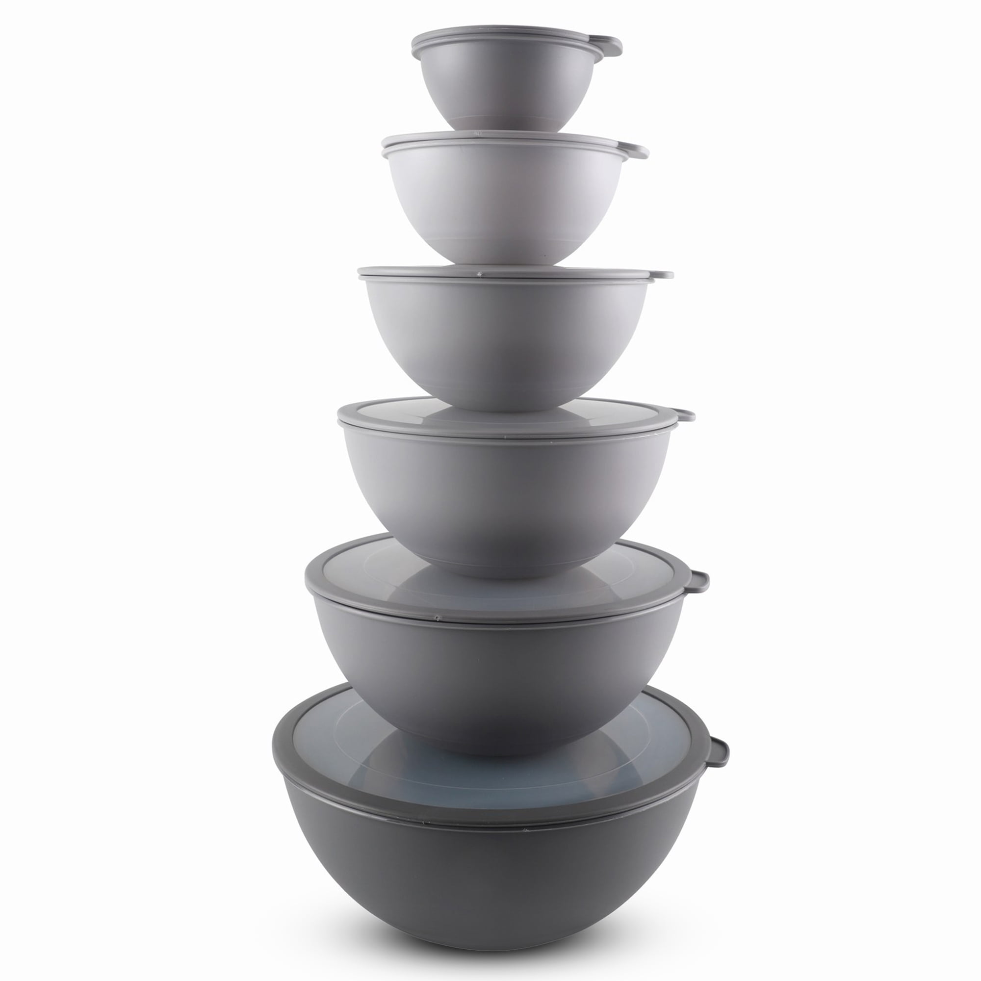 Cook with Color 12-Piece Mixing Bowl Set with Non-Slip Silicone Base and Transparent Lids, Gray