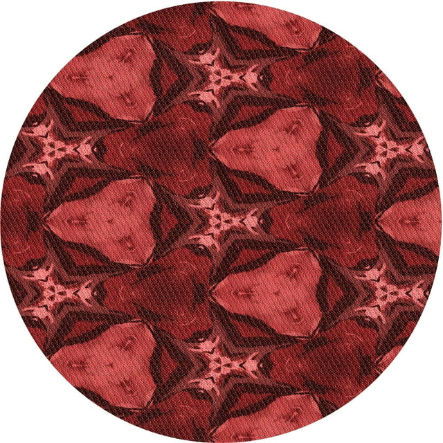 Ahgly Company Tapis d'Intérieur Rond Lavable en Machine Rouge Canneberge Transitionnel, 7 Pieds Rond