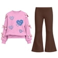 thumbnail image 4 of FSYBOA Girls Fall Outfit Set, 2 Piece Long Sleeve Crew Neck Pullover Graphic Tops and Flare Leg Pants Coffee Size 5-6T, 4 of 8
