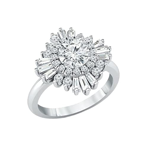 HeartsAndYou 4ct Round Cut Moissanite Ballerina Halo Engagement Ring for Women Women 18k White Gold over Silver