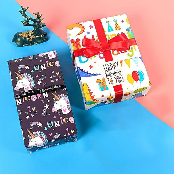 Papier cadeau, 8 feuilles de papier cadeau d'anniversaire dinosaure/licorne/flamant  rose mignon dessin animé, papier cadeau animal pour enfants garçons filles  fête d'anniversaire Noël et baby shower (50 x 70 cm) 