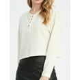 thumbnail image 3 of SSLR Oversized T-Shirts for Women Long Sleeve Crop Tops Henry Neck Waffle Ribbed Top, 3 of 8