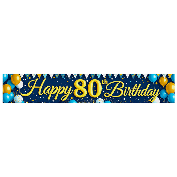 Blue Backdrop Banner with Golden Happy 80th Birthday Text Balloons and Star Decors Birthday Party Photography Props Birthday Decoration Party Supplies
