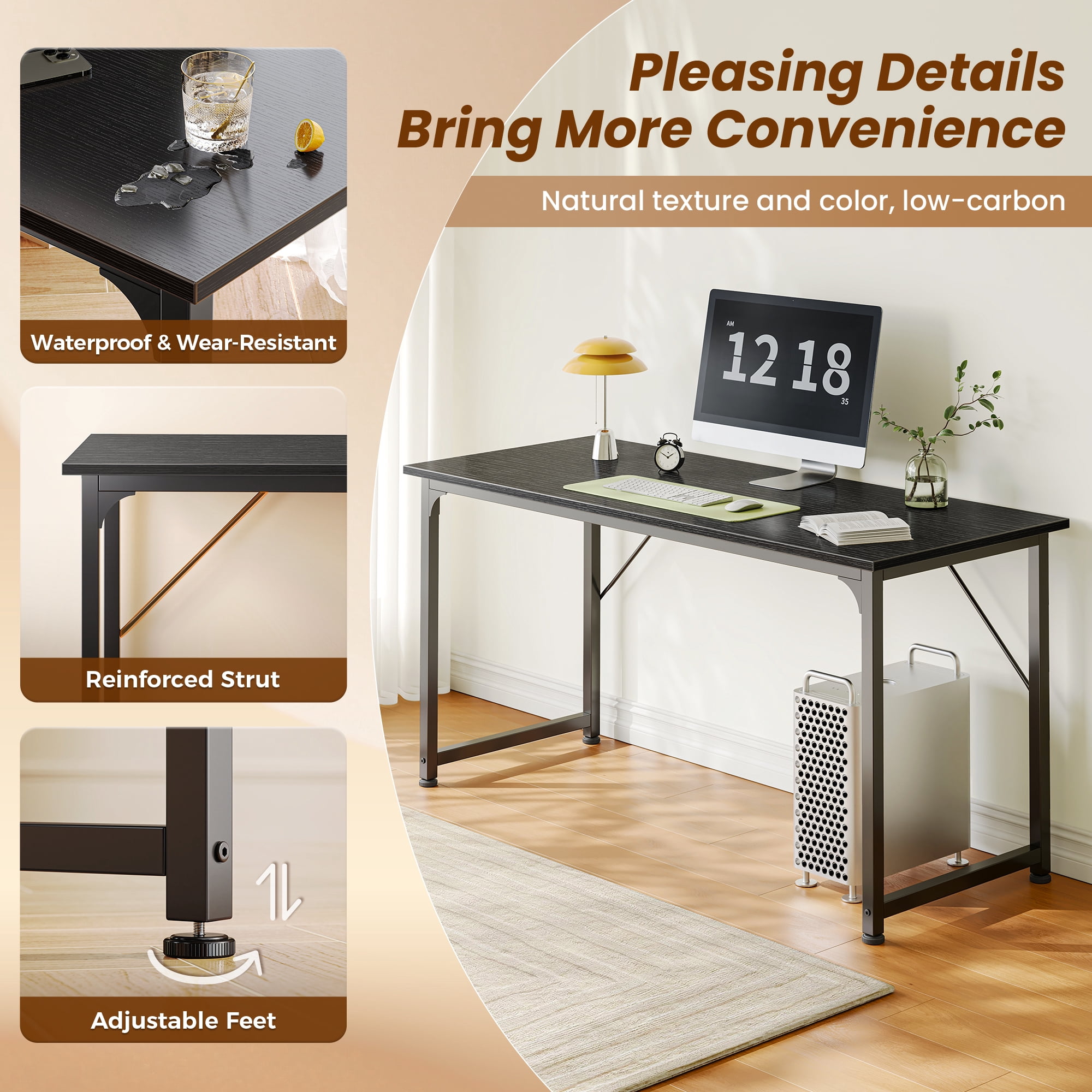 54" Computer Desk, Modern Office, Study & Gaming Desk with Storage, Large Legroom, Sturdy Metal Frame