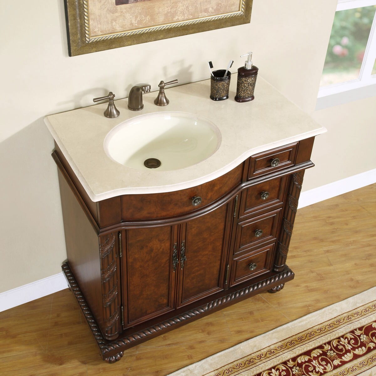 Silkroad Exclusive Sanger Bathroom Single Sink Vanity - Walmart.com ...