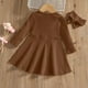 thumbnail image 5 of Odeerbi Niñas Punto Canalé A-Línea Vestido Primavera Algodón Cuello Redondo Botón Color Sólido Manga Larga Vestido, 5 of 6