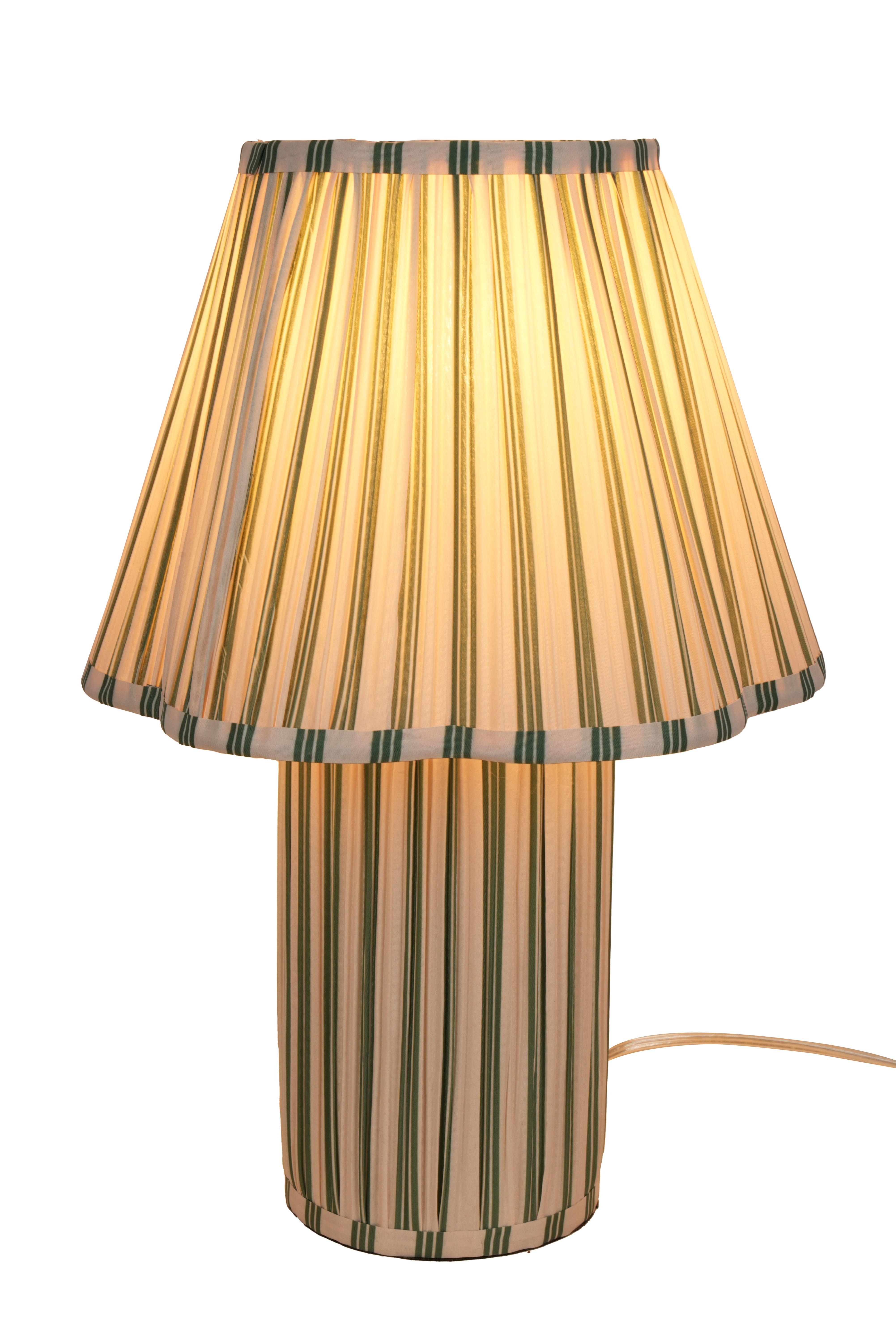 Beautiful 19 in Cabana Stripe Fabric Table Lamp with Scalloped Shade, Green and Arctic White