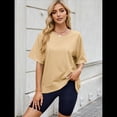 thumbnail image 4 of Camisetas de Gran Tamaño para Mujer, Cuello Redondo, Corta, Blusas Casuales de Verano, Blusas Holgadas de Corte Alto Amarillo Albaricoque S, 4 of 10