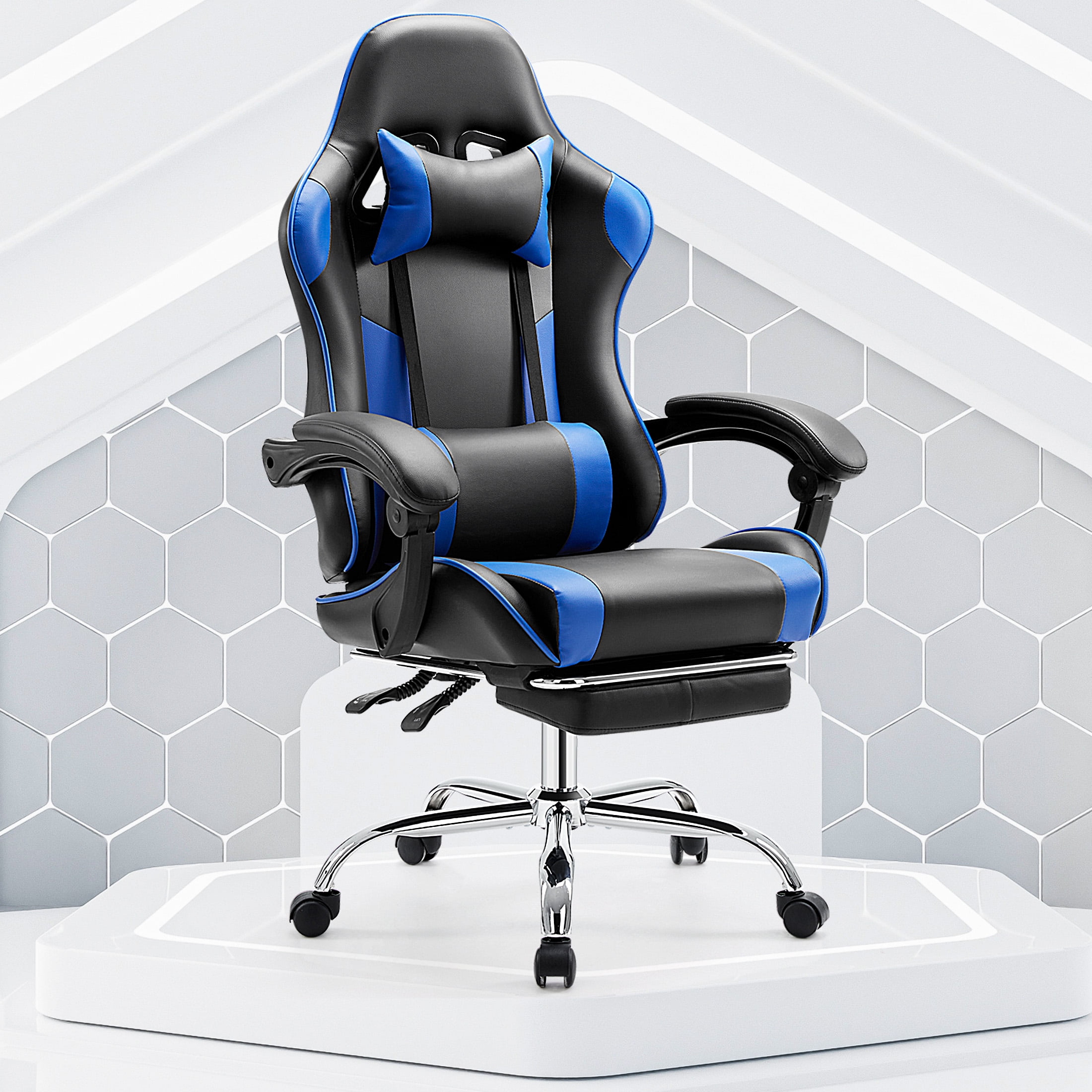 CONCETTA Computer Chair with Footrest and Lumbar Support, Home Offfice Chair, Black and Blue