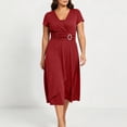 thumbnail image 5 of Erwazi Dresses for Women Solid V Neck Short Sleeve Dress Belt Waist Trendy Outdoor Everyday Summer Casual Wear Midi Dresses, 5 of 6