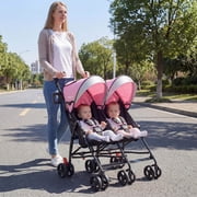 Costway Foldable Twin Baby Double Stroller Ultralight Umbrella Stroller Pushchair Pink