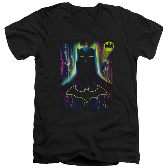 Batman Knight Lights S/S Adult V-Neck T-Shirt 30/1 T-Shirt Black