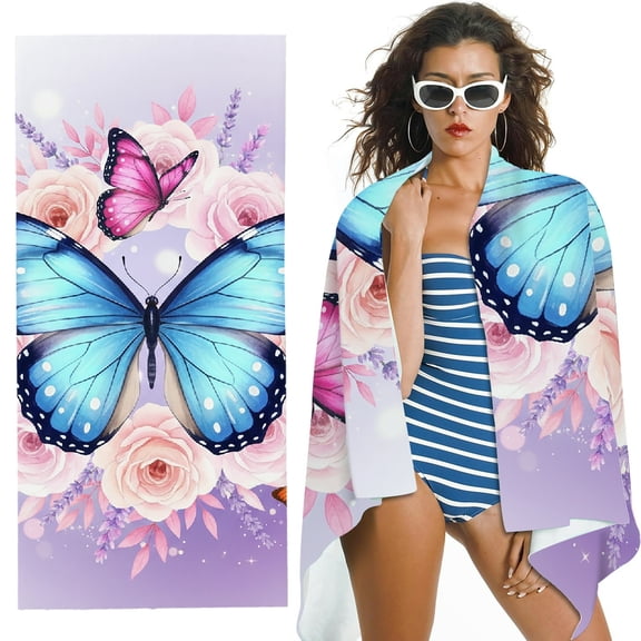 RKSupls Blue Purple Butterfly  Quick Dry Sand-Free Large Pool  Beach Towel for Travel 
 - Ultra-Soft Microfiber , for Bathroom, beach, Soft Super Absorbent- 30x60 in