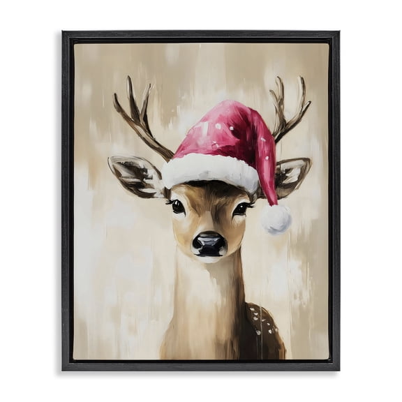 Stupell Industries Contemporary Baby Christmas Deer Black Floating Frame Canvas Art, 17 x 21, by Arlington Prints