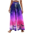 thumbnail image 2 of Pants for Women, Woman Halloween Printing Elastic Waist Drawstring Wide Leg Long Pants, 2 of 5