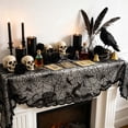 thumbnail image 6 of Halloween Web Brocade Fireplace Mantel Scarf, European Lace Spiderweb Tablecloth Runner, Fabric Cover for Home Dining Table Room Decor, Lazyguy, 6 of 7
