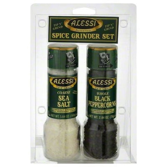 Alessi Tip N' Grind Coarse Sea Salt & Whole Black Peppercorns Set, 2 ct