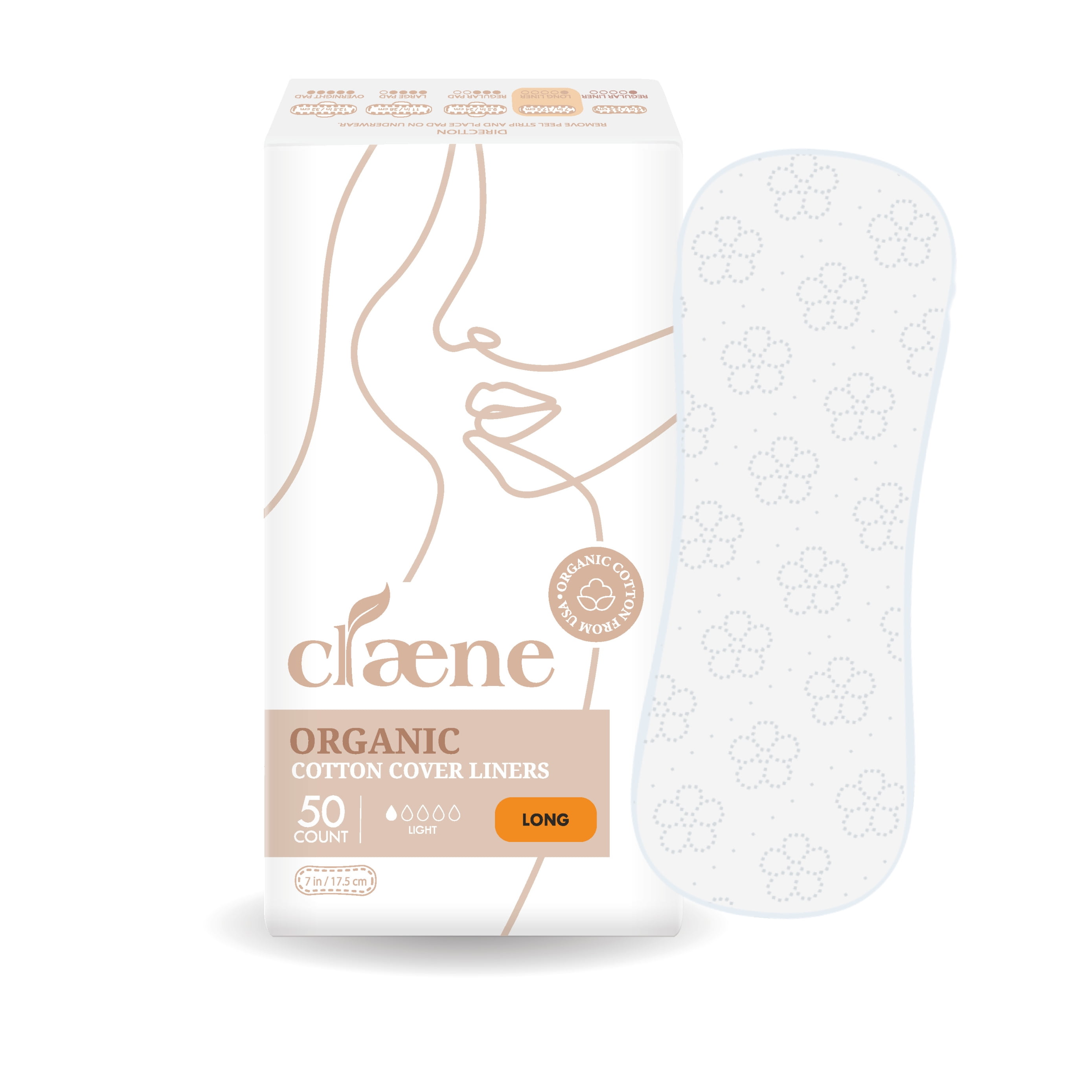 Claene Organic Cotton Panty Liners, Unscented,Thin, CrueltyFree, Daily