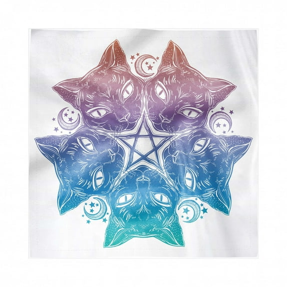 Pentacle Decorative Napkins Set of 4, Heads of Black Cats Forming a Mandala Design with Crescent Moon Pentagram Star, Silky Satin Fabric for Brunch Dinner Party, 12", Multicolor, by Ambesonne