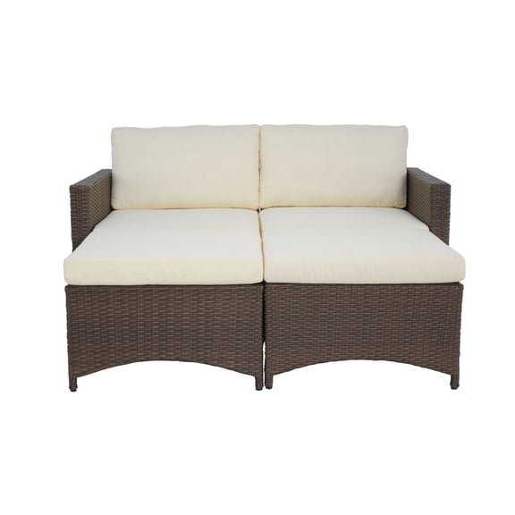 W Unlimited Studio Shine 4 Piece Modular Patio Loveseat and Ottoman Set in Brown