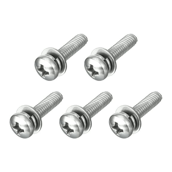 M4 x 16mm 304 Stainless Steel Phillips Pan Head Machine Screws Bolts Combine with Spring Washer and Plain Washers 5Pack