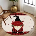 thumbnail image 2 of Round Area Rugs Collection 8 Ft, Red Valentine's Day Non-Slip Residential Carpet, Roses Gnomes Love Heart Plaid Rustic Indoor Crawling Mats Runner Rugs for Living Room/Dining Room/Bedroom, 2 of 8