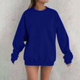 thumbnail image 4 of Women's Fleece Lined Round Neck Long Sleeve Sweatshirt, No Hood Loose Fit Casual Pullover Top with Solid Color Design for Daily Wear, Student Couple Outfits and Banquet Appropriate Wear Blue L, 4 of 4