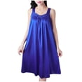 thumbnail image 4 of Blmnix Sexy Nightgown Nightgowns for Women Satin Nightgown Chemises Sleepshirts Blue Lace Neckline Knee Length Sleeveless Lace Nightgown,Free Size, 4 of 5