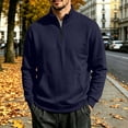 thumbnail image 4 of Hngshg Mens Sweatshirts Trendy Quarter Zip Stand Neck Solid Color Tops Long Sleeve Pocket Pullover Sweatshirts, 4 of 6