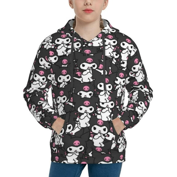 Sanrio Kuromi Kids' Hoodie 3d Print Sweatshirt Soft Pullover Hooded With Big Pockets Fans Gifts For Boys Or Girls X-Large
