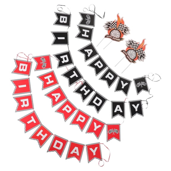 TABLZONE 4Pcs Assorted Color Race Car Banner and Checkered Flag Party Supplies for Birthday Decor