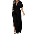 thumbnail image 1 of AherBiu Robe Midi Boho pour Femmes à Volants, Manches Courtes Style Cap, Col en V, Taille Smockée, Été, Décontractée, Fluide, Voyage, 1 of 7