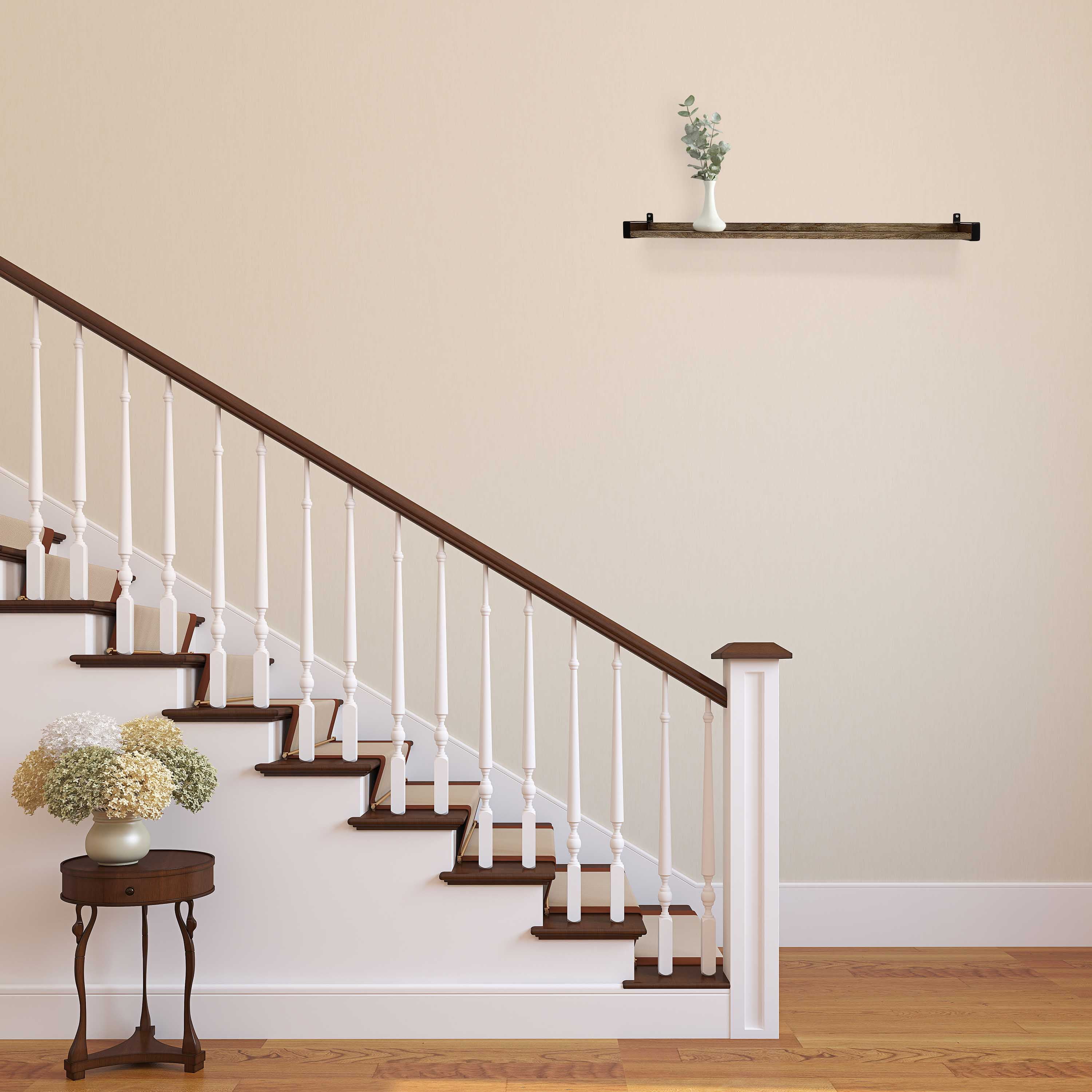 InPlace Mango Wood Industrial Iron Bracket Ledge Shelf, 48Wx5Dx3.5H, Driftwood