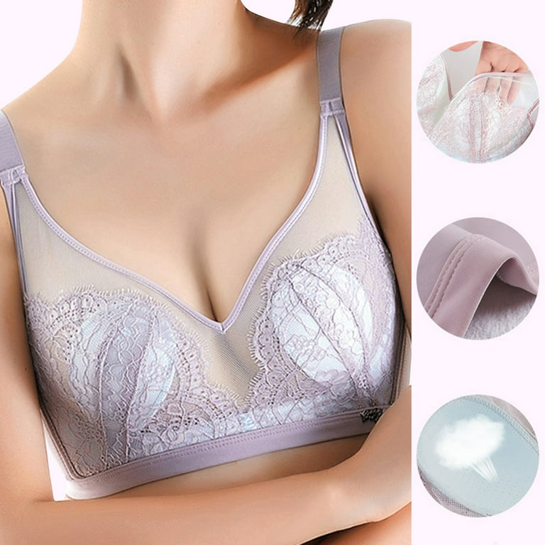 LBECLEY Womens Lingerie Skin Tone Bra Women Lace Without Steel Ring Large  Size Full Cup Underwear Push Up Bras for Women Grey 34 