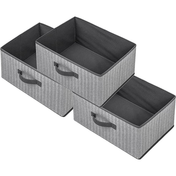 Storage Baskets, 15.7 Inch Woven Fabric Bins, Storage Cubes with Reinforced Handles, Organizer Bins for Closet Shelves, Foldable, for Toys, Clothes (3PCS/Grey-15.7*11*7.8inch)