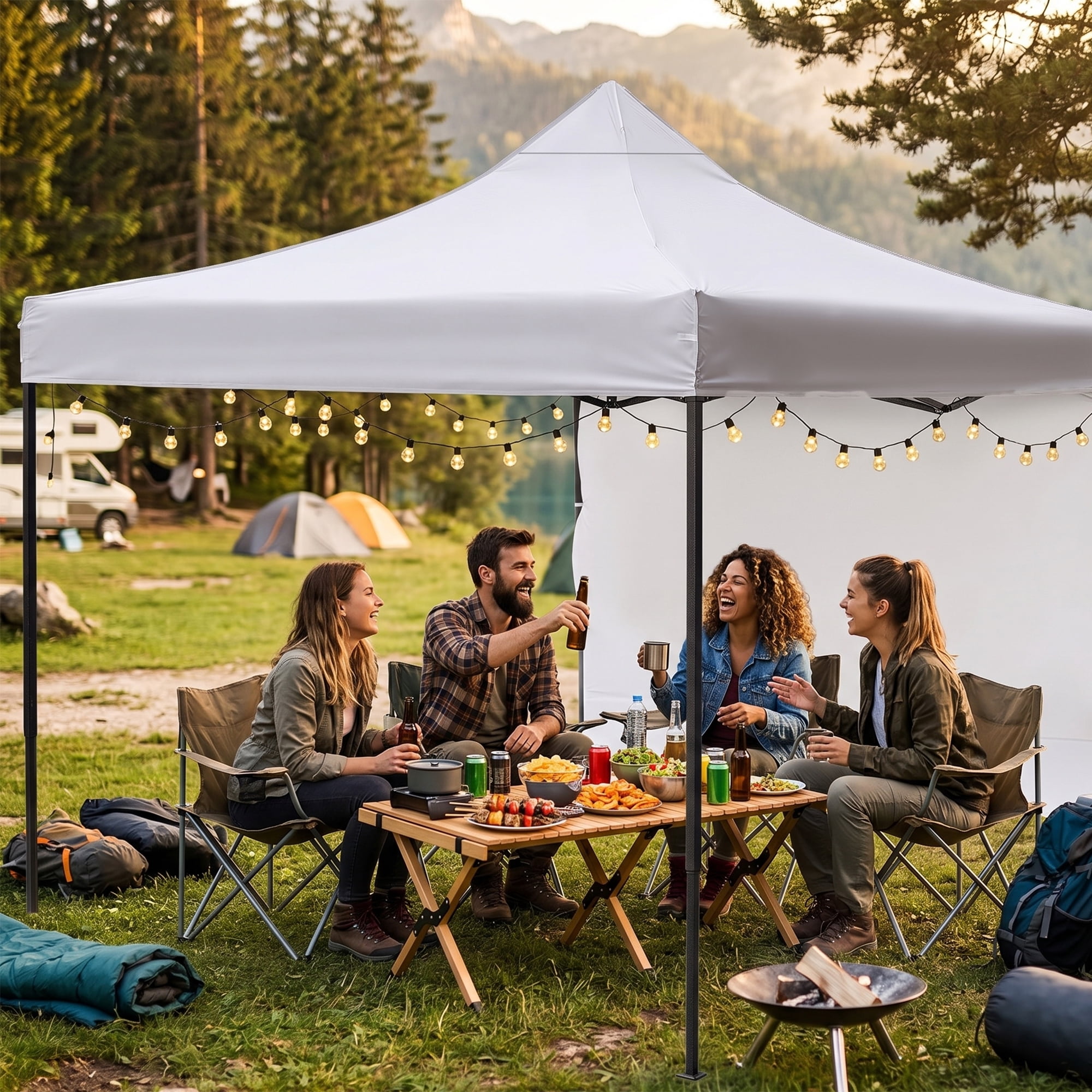 Leumius 10x10 ft Pop Up Canopy Tent with 4 Adjustable Heights (6.7-7.6 ft ) ,Portable Gazebo Instant Canopy for Camping Beach,White