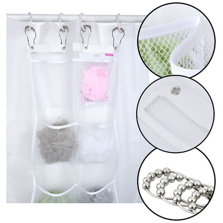 Shower Caddy, Coxeer Quick Dry Hanging Mesh Bath Organizer with 6 Pockets & 4 Hooks for Soaps & Shampoo